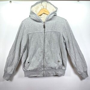 Green Tea Sherpa Lined Hoodie Womens Medium Gray Long Sleeve Full Zip‎ FLAWED
